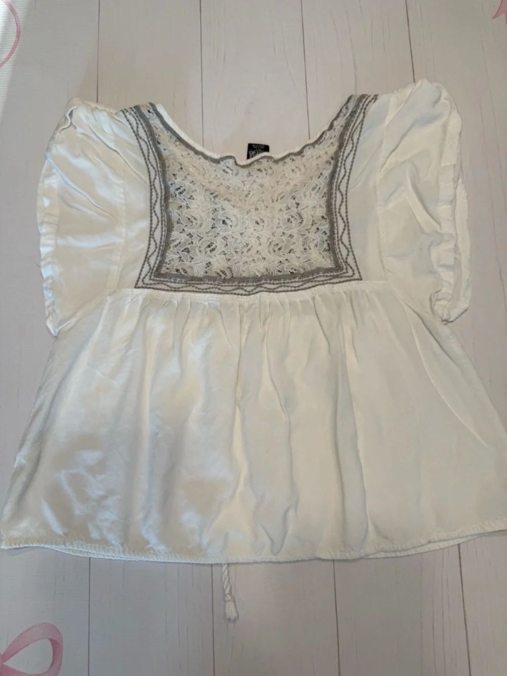 Vintage Free People Silver Lotus Tag Embroidered peasant Blouse Size Small